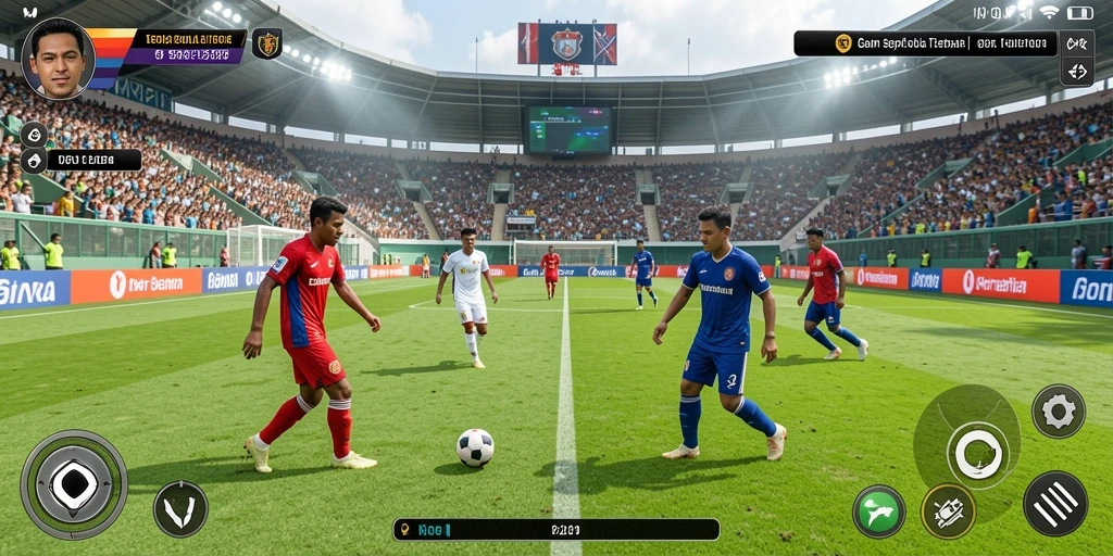 Tampilan gameplay seru di MPO2121 dengan aksi sepak bola dinamis.