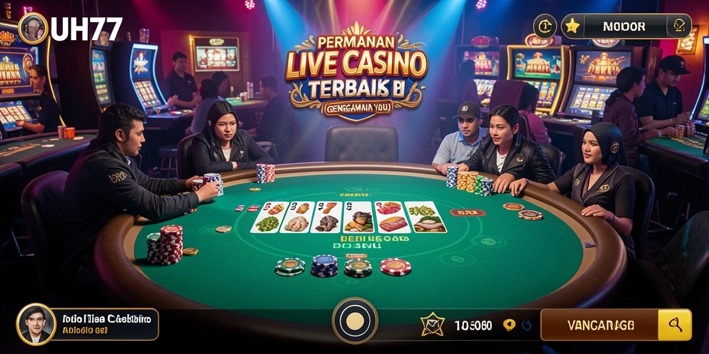 Tampilan aplikasi UH77 dengan gameplay Live Casino yang menarik.