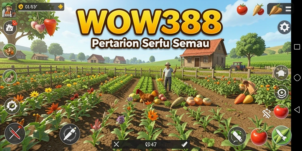 Screenshot gameplay WOW388 menunjukkan petani yang sibuk merawat ladang.